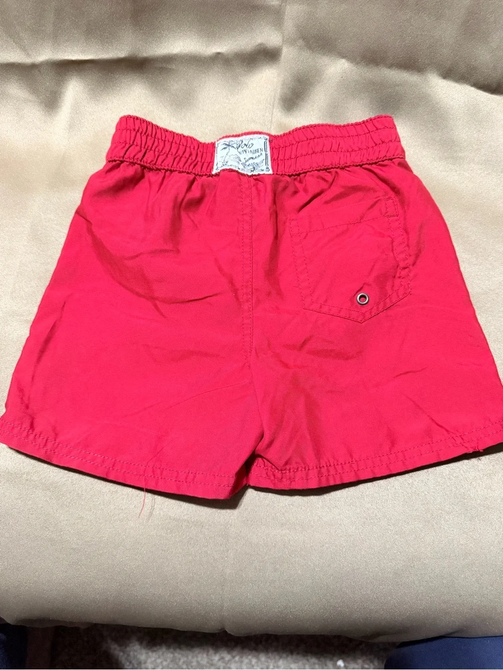 Ralph Lauren Bright Red Swim Shorts with Blue Logo